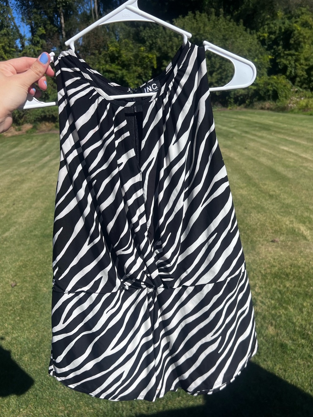 INC International Concepts Zebra Print Twist-Front Sleeveless Top Blouse XL